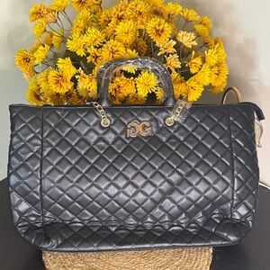 Gilda Paris Large Quilted Tote Black Vegan Leather Gold Chain NWT